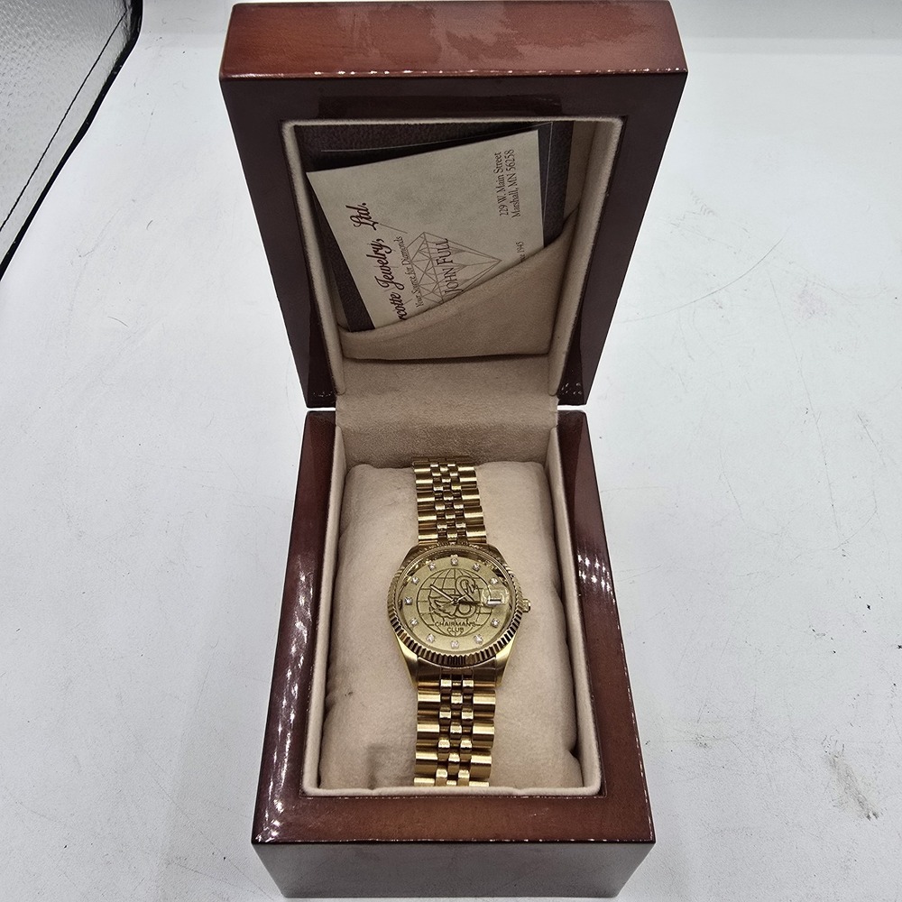 NIB Schwans Chairman Watch Gold Plated 11 Diamonds Jubilee Day Date Watch 35mm